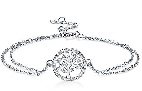 Micory Bracelet Arbre de Vie Femmes Argent Sterling 925 Avec Zircone, Réglable bracelets pour Maman Femme Filles Bijoux Cadeau (17+ 4cm)