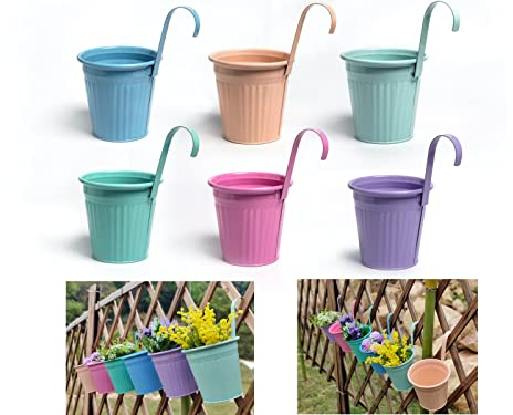 Dipamkar 6 PCs Ø13.5 CM Metal Hanging Plant Pots Over Fence Hanging Planters for Indoor and Outdoor Use