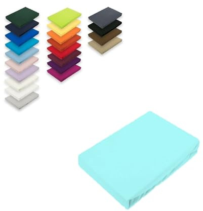 EXKLUSIV HEIMTEXTIL Microfaser Spannbettlaken Rundumgummizug 100% Polyester, 130 g/m², Steghöhe 30 cm, Öko - Tex Zertifiziert, 90-100 x 200 cm + 30 cm Aqua