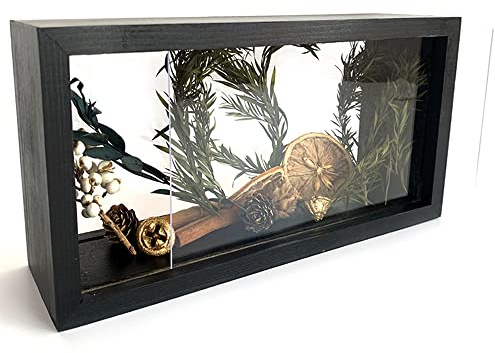 Shadow Box Frame,Wooden Double-Sided High-Definition acrylic Storage Box, DIY Display Box, Suitable for Dried Flowers, Specimens, Handicrafts, Baby Souvenirs and Photos (Black)