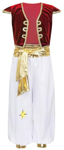 Freebily Aladdin Prince Arabiska Barn Väst Lila Haremsbyxor Pojke Hög Midja Sultan Carnival Halloween Kostym Halloween Kläder För Barn Traditionell Klänning Röd 8–10 år