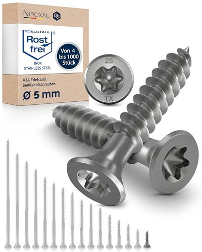Schrauben Torx Edelstahlschrauben 5x16 Edelstahl V2A rostfrei Spanplattenschrauben für Holz Vollgewinde 5mm stark 16mm lang 100 Stück Holzschrauben Holz A2