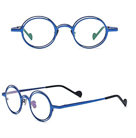 HPIRME Superleichte reine Titanlegierung zweifarbige Brillen Herren Retro Rundes Brillengestell Damen, 4, Einheitsgröße