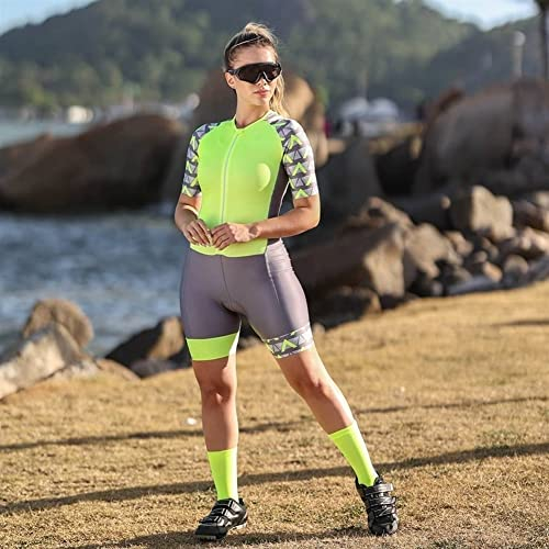 Radtrikot, Triathlon-Anzug Damen-Radtrikot-Anzug Einteiliger Kurzarm-Sommerkleidungs-Bodysuit-Overall mit 9D-Gel-Pad (Farbe: 04, Größe: X-Small)