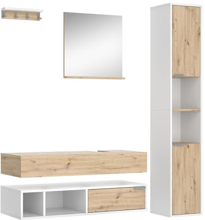 Vicco Badmöbel-Set Weiß Henri, bestehend aus Bad Spiegelschrank, Unterschrank, Regal, Waschbeckenunterschrank, Hochschrank - Mehr Stauraum ohne Bodenfläche zu nutzen