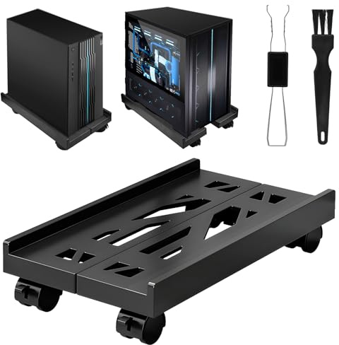 Updated Version Computer Tower Stand with Rolling Caster Wheels, Adjustable PC Tower Holder for Floor Carpet Gaming PC Case, Mobile CPU Stand for Home Office
