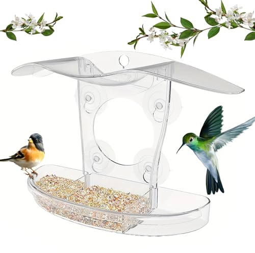 Anseom Comedero para Pájaros, Comederos para Aves de Colgar Comedero Pájaros Rectangular Acrílico con 4 Ventosas Fuertes, Alimentador Pajaros Exterior Estación de Alimentación para Pájaros (2)