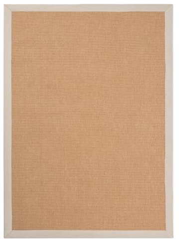 carpetfine Sisalteppich Naturfarbe 80x150 cm handgewebt mit Bordüre aus Baumwolle in Creme | Moderner Rutschfester Flachgewebeteppich Uni aus Naturfasern für Wohnzimmer, Schlafzimmer