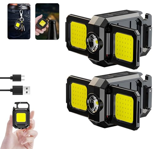 MVIOCS Lampe de poche porte-clés LED rechargeable 1000 lumens 5 modes COB Mini lampe de poche étanche, support pliable décapsuleur, lampe de poche portable avec base magnétique pour le camping et la