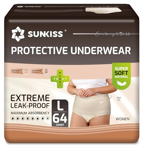 SUNKISS Incontinence Pants Women, Daytime Disposable Postpartum Underwear, UK Size 14-18, Protective Maternity Pull Ups, Beige, Large, 64 Count (4 Packs of 16)