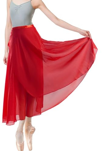 Baisdan Donne Lunghezza Chiffon Gonna Danza Classica Tango Moderno Sala da Ballo Gonna in Tulle Rosso