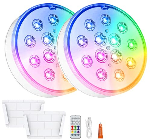 Iluminación de piscina subacuática, 2 unidades de luz subacuática con mando a distancia, IP68 resistente al agua, 13 perlas de luz RGB, iluminación LED para estanque para jardín, piscina, bañera,