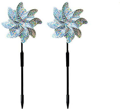 Tinyuet Molinos de Viento Antipájaros, Molinos de Viento reflectivos - 2 Unidades, Repelente Reflectivo Multicolor para Balcón, Terraza, Huertos y Áreas Verdes – Silver Splitter