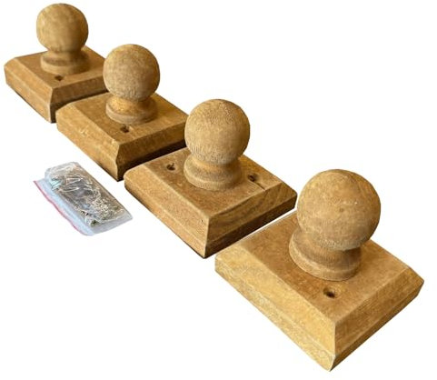 Selections Wooden Garden Fence Post Finial Ball Cap Newel Topper- Pack of 4