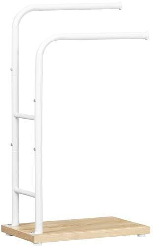 HOOBRO Porte-Serviettes sur Pied, Range-Serviettes à 2 Barres, Porte-Serviettes de Bain, 40 x 24 x 80 cm, Blanc et Couleur Bois EWN24LB01G1