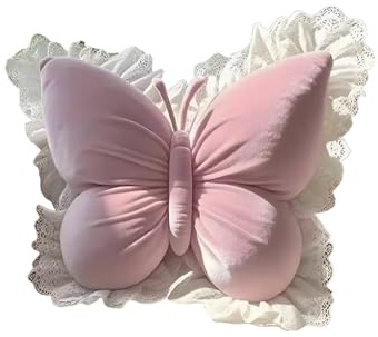 Generico Peluche a farfalla - Simpatico a farfalla da 45x40 cm, comodo morbido, elegante decorazione in peluche con rifiniture in pizzo | Divano letto Divano scrivania Soggiorno Compleanno Hall