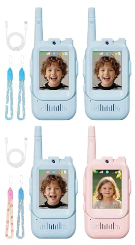 Paquete De 4 Walkie-talkies De Largo Alcance para Niños, Relojes Walkie-Talkie con Vídeo para Niños, Radios Recargables con Cambiador De Voz De 100-400 M para Y Niñas De 3 A 12 Años, Ideales Par