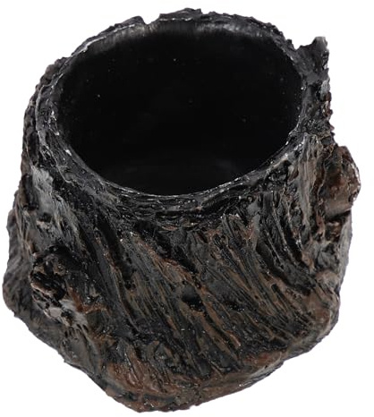 FOMIYES Cuenco de Agua de Resina para Reptiles Pequeños, Tazón Decorativo Diseño Corteza Natural, Tamaño Mediano, Bebedero Multifuncional para Terrarios de Lagartos, Tortugas y Anfibios