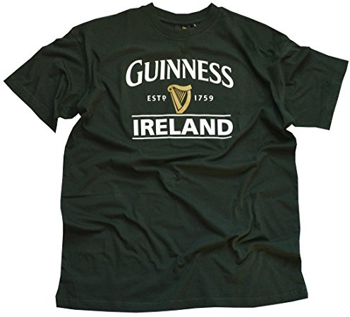 Bottle Green Guinness T-Shirt With Ireland EST. 1759 With Gold Harp Design,M,Vert