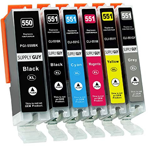 Supply Guy 6 bläckpatroner met chip kompatibel med Canon PGI-550 CLI-551 för Pixma IP8700 IP8750 MG6300 MG6350 MG7100 MG7150 MG7500 MG7550