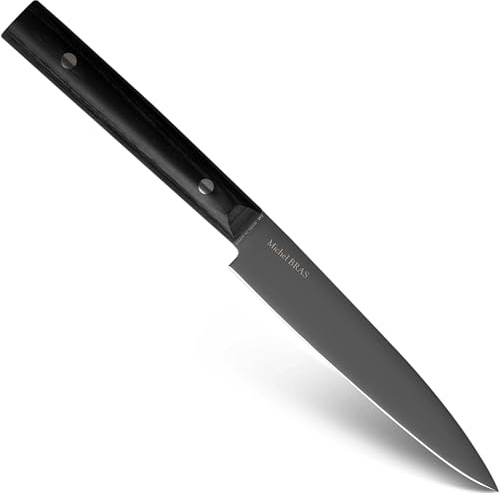 KAI Michel BRAS Couteau Utilitaire Quotidien No.3 avec lame de 15 cm - lame utilitaire revêtue de titane en acier A8 - manche en bois de pakka noir - Fabriqué au Japon