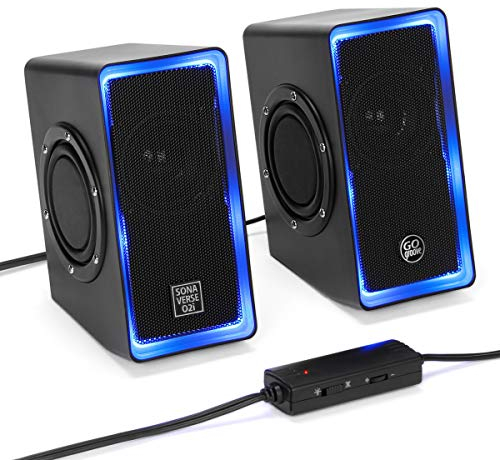 GOgroove Enceintes PC USB Stéréo avec LED, Basses Profondes, Haut-Parleurs Multimédia, Contrôle de Volume en Ligne - Compatible avec Ordinateurs Portables / Bureau, Tablettes, Smartphones, MP3 - Noir