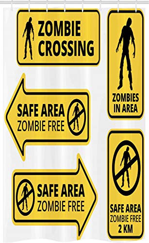 ABAKUHAUS Zombie Tenda da Doccia Stalla, Cassetta di Sicurezza Area Zone, Set per Il Bagno in Tessuto con Ganci, 120 cm x 180 cm, Giallo Nero