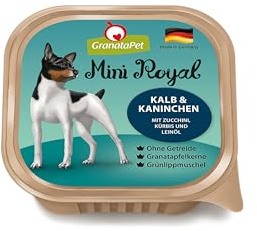 GranataPet Mini Royal Kalb & Kaninchen, Nassfutter für Hunde, Hundefutter ohne Getreide & ohne Zuckerzusatz, Alleinfuttermittel für ausgewachsene Hunde, 11 x 150 g
