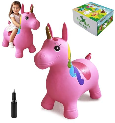 HotMax Bouncy Horse, Pink Unicorn Bouncer, Inflatable Plush Bouncy Animals Hopper for Toddlers, Waddle Unicorn Ride on Rubber Jumping Toys Baby First Birthday Gift 18 Month 2 3 4 Year Old Kid