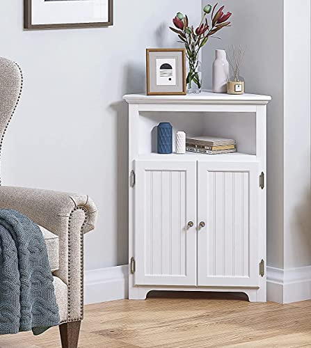 UTEX Bathroom Corner Storage Cabinet, Small Floor Corner Cabinet with Doors and Adjustable Shelves, Freestanding Narrow Storage Organizer for Bathroom, Kitchen, Living Room, White