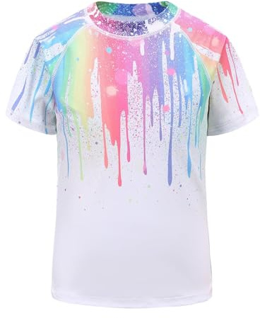 Qterdiz Mädchen Kurzarm Schwimmshirt Kinder Schnelltrocknendes Badeshirt Rashguard Badeanzug 158 164/13-14 Jahre