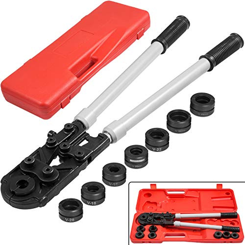 YyDDs Herramienta Manual para prensar tuberías Herramientas de plomería Tipo UV con mordazas Intercambiables U16/U20/U25/U32/V15/V18/V22/V28 para Pex/Cobre/tubería de Acero, Rojo