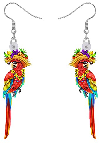 BAMAY Boucles d'oreilles Perroquet Ara en Acrylique Hawaïens Oiseaux Boucles d'oreilles Femme Fille Anime Cadeaux d'été (Multicolore 411)