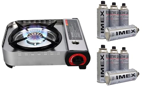 Imex tragbarer Outdoor Gaskocher/Campingkocher 4.1 kW mit 8 Gaskartuschen