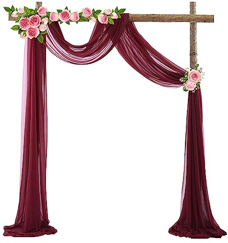 auons Vino rosso Tenda da matrimonio in tulle 1 pannelli 600x75cm Arco Drappeggio Voile Chiffon Tessuto Drappeggio Tende per di Cerimonia di Matrimonio Ricevimento Party Soffitto Decor