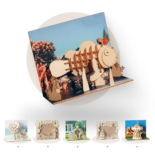 WoodyPost 3D Postkarte Aquarium | Puzzle aus Holz mit Umschlag | zum selber basteln | Geburtstag | Glückwunschkarte | Geldgeschenk | Gutscheinkarte | Nachhaltige Karte