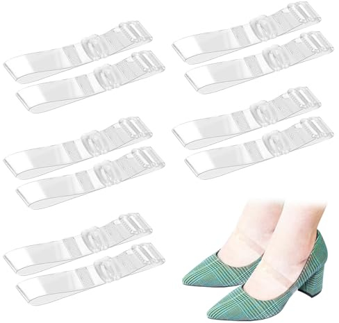 KALIOEN 5 Pairs Adjustable Transparent Invisible High Heel Shoelaces, Elastic Replacement Ankle Heel Straps, Anti Loose Ankle Straps with Clear Buckle for Women Girls Holding Loose High Heel,2 Sizes