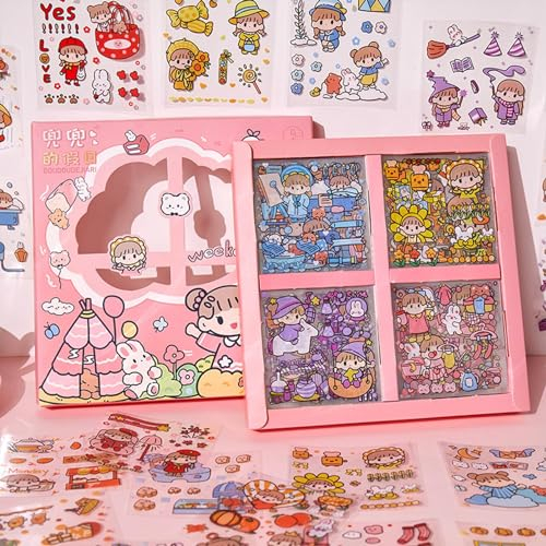 Ta Merry Kawaii Mini Sticker,100 Blätter Cute Sticker Toka Boka Kawaii Aufkleber Set Mädchen Scrapbook Stickers Aesthetic Schulsachen für Scrapbook Zubehör,Journaling,Planer,Kalender（Dudou Holiday）