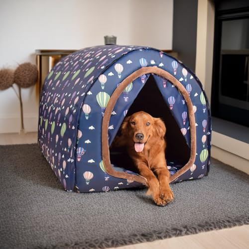 RICHRAIN Large XXL Space Waterproof Dog Cave Bed House Indoor - Enclosed Igloo Design for Cozy Winter Rest, Cat Sleeping Bag,Covered Dog Tent Bed XL