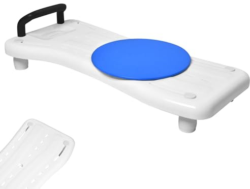 XMTECH Planche de bain pour seniors avec siège de bain ergonomique à poignée antidérapante, panneau de bain en plastique antidérapant pour baignoire, salle de bain, avec poignée noire et disque