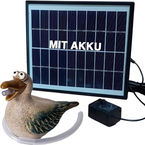 Storm's Gartenzaubereien Wasserspeier mit Akku - Solarpumpe Möwe für Teiche - Miniteiche - Keramik Tierfigur mit Akku-Pumpe - Maritime Deko für Garten und Balkon, Solarbrunnen