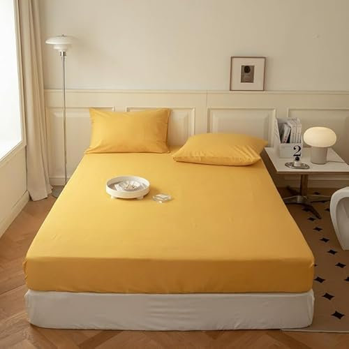 Spannbettlaken Gelb Bettlaken,Mikrofaser Betttuch Bett Laken Bezug, Bed Fitted Sheet Bedsheet,Spannbetttuch, Für Bis 30Cm Matraze180X200Cm