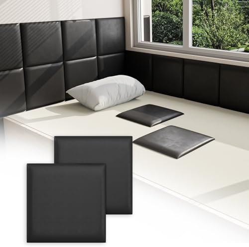 Umedol 3D Anti-Collision Wall Padding for Kids, Black Peel and Stick headboard Panels, Self-Adhesive Headboard Panels for Wall, Bedroom/Living Room Upholstered Wall Panel(4 Pack -11.8 x 11.8)