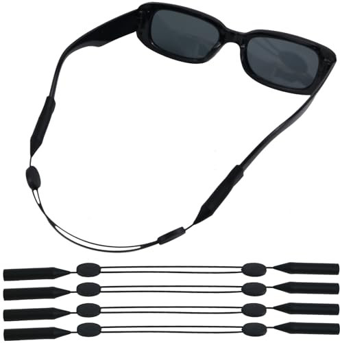 4 Stück Verstellbares Brillenband Sportt, Schwarz Rutschfest Brillenschnur, Elastische Silikon Brillenband, Zuverlässiges Brillenband, Einstellbare Brillenhalterung für Sonnen Kurzsichtige Brillen