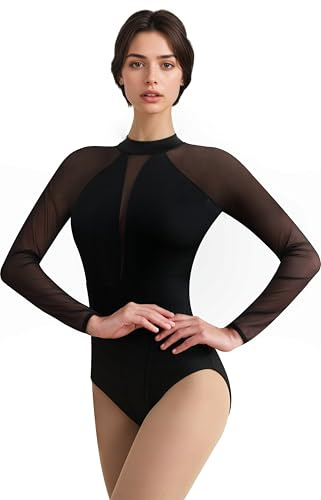DANSHOW Justaucorps de ballet pour femme - Noir - Manches longues - Justaucorps de danse - Justaucorps pour la gymnastique, Manches longues., M