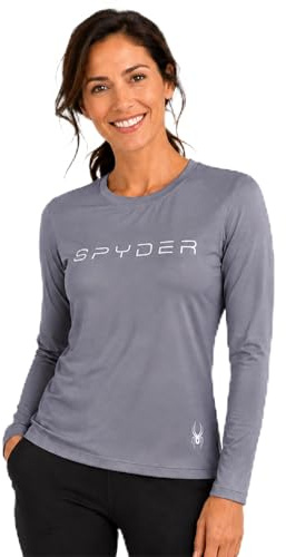 Spyder Womens Athletic Shirt - UPF 50+ Moisture-Wicking Performance Jersey Long Sleeve Workout Tops for Women, Dark Grey, M
