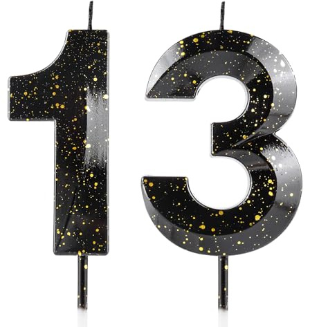Number 13 Candles 13th Birthday Candles 3D Black Gold Happy Birthday Candle Premium Wax & 3D Diamond Design Cake Topper Decorations for Birthday Party Wedding Anniversary Celebration Supplie