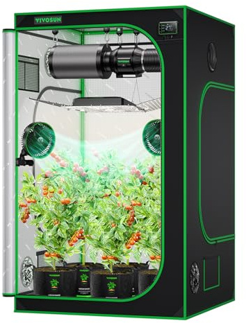 VIVOSUN Armario de Cultivo Interior 120x120x200cm, Indoor Hydroponic Zelt Opaco con Ventana Reflectante Mylar Bandeja Base Estructura Estable Cultivo Interior Invernadero Plantas