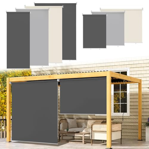 Ikodm Lot de 2 Stores verticaux extérieurs de 140 x 240 cm, pour balcon, ombrage intérieur et brise-vue, gris foncé