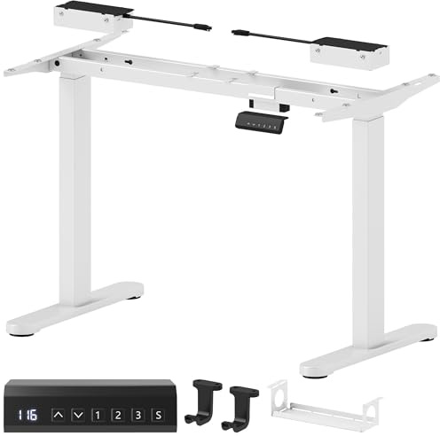HOMCOM Höhenverstellbarer Schreibtisch Gestell Elektrisch mit 2 Motoren & Memory-Funktion Breitenverstellbar Tischgestell Belastbar bis 100KG mit geringerem Rauschen, Kollisionsschutz Weiß